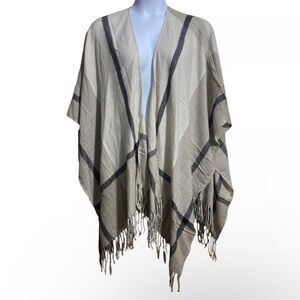 Three Dots Cashmere Blend Cream and Black Poncho OS